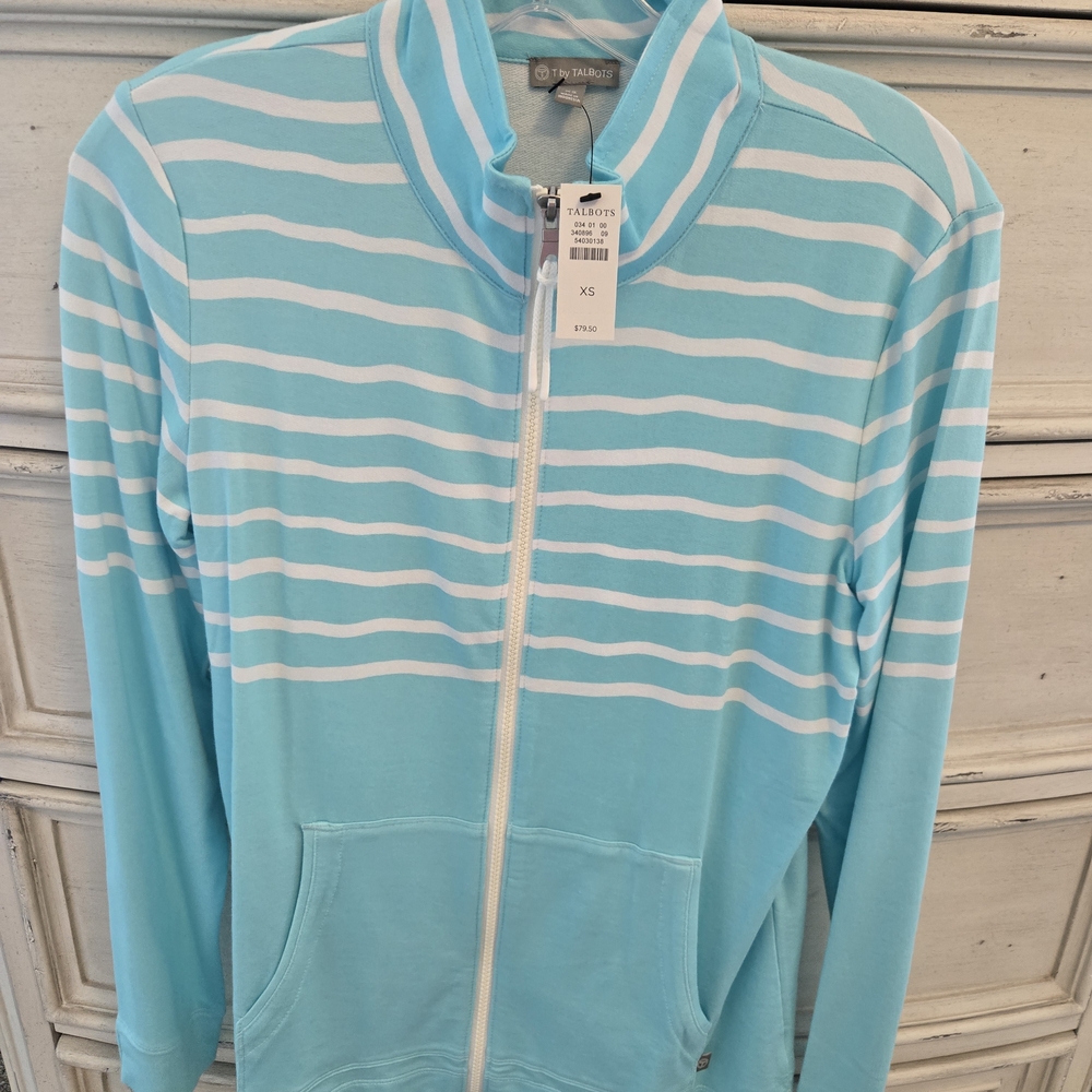 Talbots Blue and White Striped Zip-Up Jacket